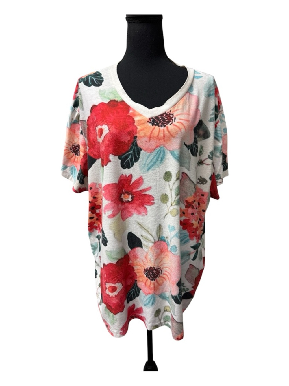 Floral V Neck Blouse 5XL Plus Size Red Orange White Boho Spring Summer Top
